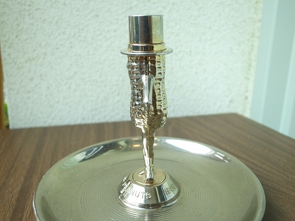MID-CENTURY MR. PEANUT 50th ANNIVERSARY GOLD TONE TRAY
