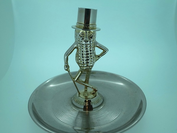 MID-CENTURY MR. PEANUT 50th ANNIVERSARY GOLD TONE TRAY
